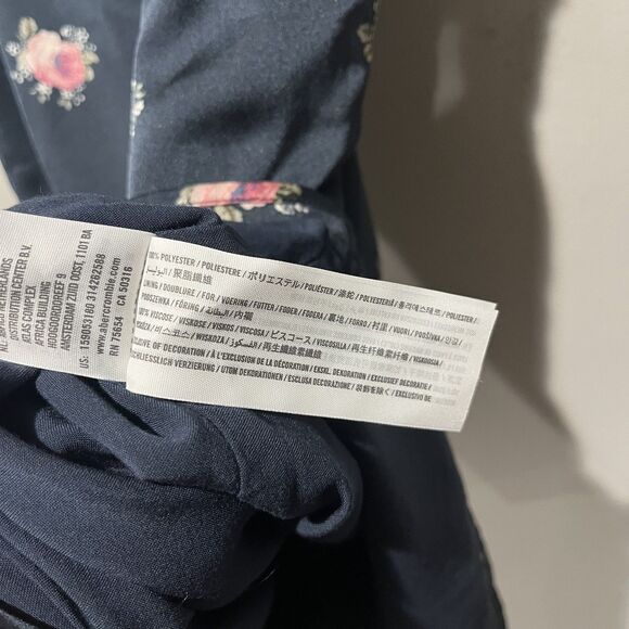 Abercrombie & Fitch Slip Dress Women’s Small‎ Navy Blue Floral Satin Lace Mini - Picture 5 of 8